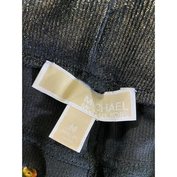 Michael Michael Kors Women's Metallic Black/Gold Foil Leggings - Medium - Picture 10 of 14